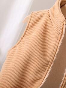 1pc Spring/Autumn New Baby Girls Crew Neck Sleeveless Jacket, Toddler Girls Beige Bear Print Vest, Fashionable Soft & Warm Casual Outerwear For Infant Daily Wear