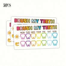 50 piezas Tarjetas de recompensa para cepillarme los dientes - Rastreador de hábitos de cepillo de dientes colorido para jóvenes, 5.08x8.89 cm, herramienta de cuidado dental motivacional con patrones claros, material de papel duradero