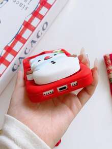 Cute Snowman On Red Background Cartoon Christmas Phone Case, Silicone Shockproof Cover Compatible With Apple 17/16/15/14/13/12 Pro Max