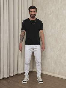 Men's Slim Fit Dress Twill Pants With Built-In Pockets And Lycra - White - View 5