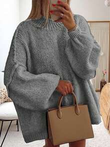 Plus SizeWomen's Autumn And Plus Size Winter Fashion Casual Plus Size Solid Color Round Neck Drop Shoulder Long Sleeve Sweater Pullover