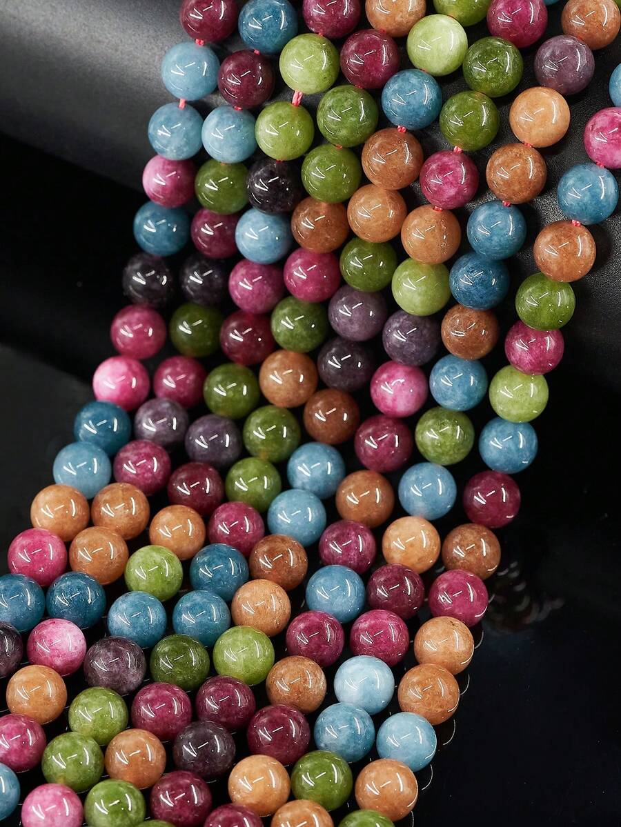 1串天然阿拉善玉髓宝石珠，疗愈彩虹玉髓珠，光滑圆形散珠，DIY首饰制作，适用于手链项链，6毫米、8毫米、10毫米 - 彩色 - 查看 1