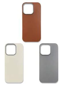Funda de teléfono de lujo con textura de lichi de tacto suave, combinación de 3 colores para todas las estaciones, gris, marrón y beige, compatible con iPhone/Galaxy - Multicolor - Ver 35