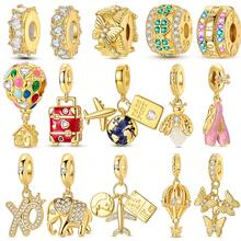 1Pc Gold Color Bead Collection Firefly Hot Air Balloon Ballet Shoes Element Travel Airplane Charm Suitable For Bracelet Necklace Beads For Diy Jewelry Making Fine Women Jewelry Unique Gift For Girl - Gold - View 1