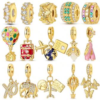 1 st guldfärgad pärlsamling eldfluga luftballong balettskor element reseflygplan berlock lämplig för armband halsband pärlor för gör-det-själv smyckestillverkning fina kvinnorsmycken unik present till flicka