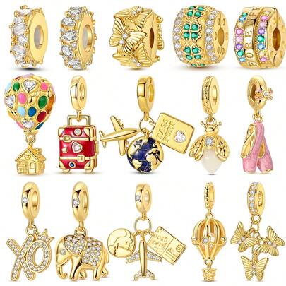 1Pc Gold Color Bead Collection Firefly Hot Air Balloon Ballet Shoes Element Travel Airplane Charm Suitable For Bracelet Necklace Beads For Diy Jewelry Making Fine Women Jewelry Unique Gift For Girl