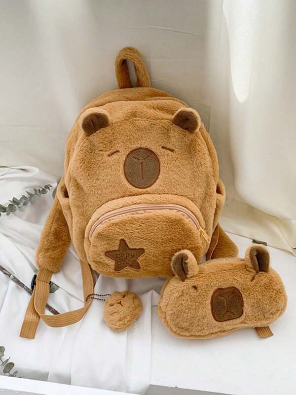 Set de 2 mochilas de gran capacidad y diseño de capibara de dibujos animados de alta calidad y multiusos, adecuadas para varias ocasiones, para otoño/invierno