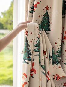 1pc Christmas New Luxury 100% Blackout Santa Claus Window Curtain For Villa, Balcony, Living Room, Bedroom, 320gsm - Multicolor - View 11