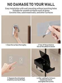 1 件带架子的金属卫生纸架，免钻孔卷纸架，家用湿巾盒卫生纸架，手机架，现代浴室配件 - 彩色 - 查看 10