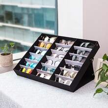 18 Slot Sunglasses Organizer Box Stand Display Case/Tray, Multiple Glasses Case Box Eyewear Case With Lid, Fabric Lined & Snap Close 18.5x14.5x2.4inch - trắng - Xem 2