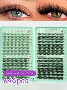 640pcs/400pcs D Curl 8-16mm Mixed False Eyelash Clusters, Natural & Lengthening, DIY Eyelash Extension Kit With Glue, Sealant & Tweezers, Suitable For Beginners, Daily, Party, Festival, Christmas Gift - Multicolor - View 10