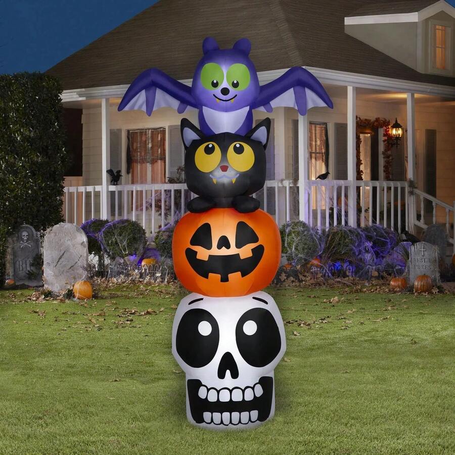 Stacked Pumpkin & Ghost Inflatable Halloween Decor With LED Lighting ...