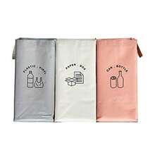 Separate Recycling Waste Bin Bags For Kitchen Home Recycle Garbage Trash Sorting Bins Organizer Waterproof Baskets Compartment Container Set Of 3 Color Pack