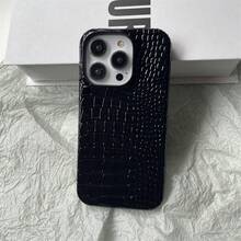 1PC Vintage Crocodile Embossed Slim-Fit Phone Case – Edge-To-Edge Drop & Scratch-Resistant For IPhone 11-17 Series - 黑色 - 查看 3