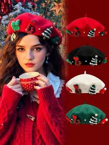 1 pieza Boina de artista hecha a mano con decoración de brotes de frijol, estilo de fruta delgada y transpirable, adecuada para regalos, fiestas de Halloween, uso diario, primavera/verano