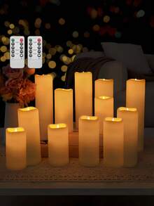 4/12 Flickering Flameless LED Candles With Remote Timer, 3D Flame Effect, Warm Glow Creates Romantic Atmosphere, Home Decor, Halloween And Christmas Decorations, Romantic Mood Lighting | Realistic Candle Design | Battery-Operated Candles, Candle Holders - 白色 - 查看 1