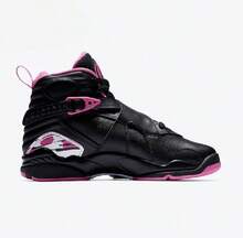 Nike Air Jordan 8 Mid Big Kids Practical Wear-Resistant Air Cushion Shock Absorption Basketball Shoes - Black - View 10