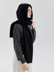 1 szt. Damski, jednokolorowy, dzianinowy szalik z kapturem i kominem, ciepły i przyjazny dla skóry, uniwersalny, do noszenia w biurze lub na randkach na świeżym powietrzu, odpowiedni na jesień/zimę