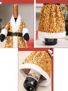 Christmas Bottle Set, Christmas Sequin Plush Set, Santa Bottle Jacket, Bottle Sweater Decoration, Holiday Champagne Bottle Gift Stand, Christmas Party Gift, New Year Table Decoration, Dress Decoration