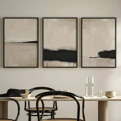 Tres pósteres de lienzo, póster de pared minimalista en negro y beige, pintura de arte abstracto contemporáneo, arte de textura minimalista moderno, arte de pared abstracto bohemio, impresión ideal para regalo en dormitorio, sala de estar y pasillo, sin marco