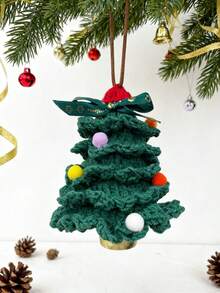 Knitted Christmas Tree, Mini Christmas Tree Ornaments For Car Decoration, Hanging Mirror Car Accessories, Crochet Green Christmas Home Decor