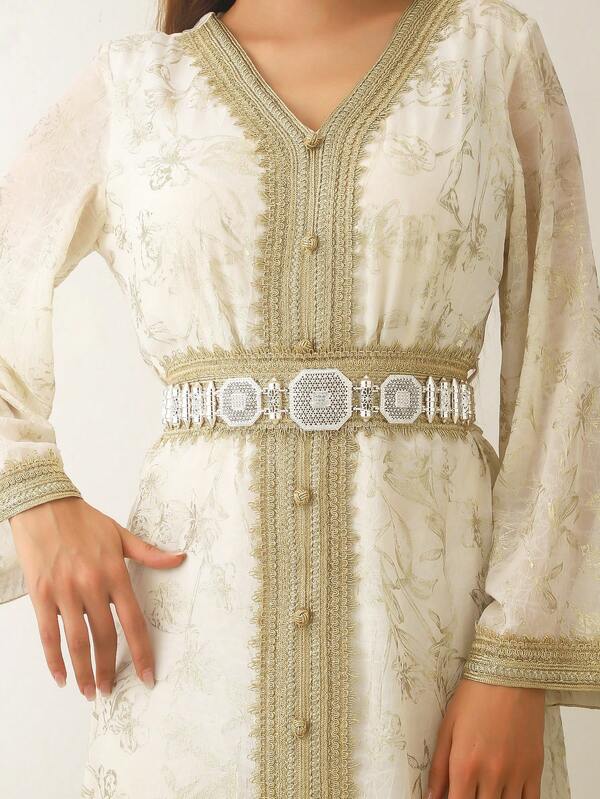 A Moroccan Custom Style Set Wedding Silver Belt & Pattern Inlaid Rhinestone Joker Moroccan Style Meets The Needs Of Wedding Banquets And Balls. Multifunctional Styles Can Be Worn As Belts Or Necklaces.