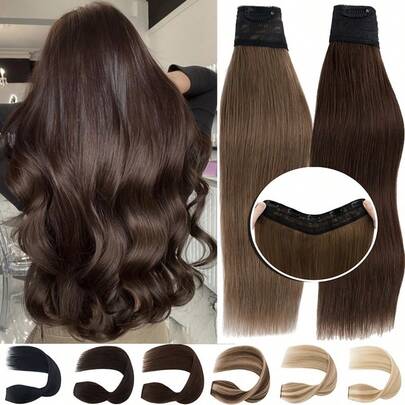 1片装5夹真人发接发片，长直发，女士宽版接发片，3/4全头夹式直发，加厚发夹，标准款接发片，柔软双层直发，真人发，增加头发长度
