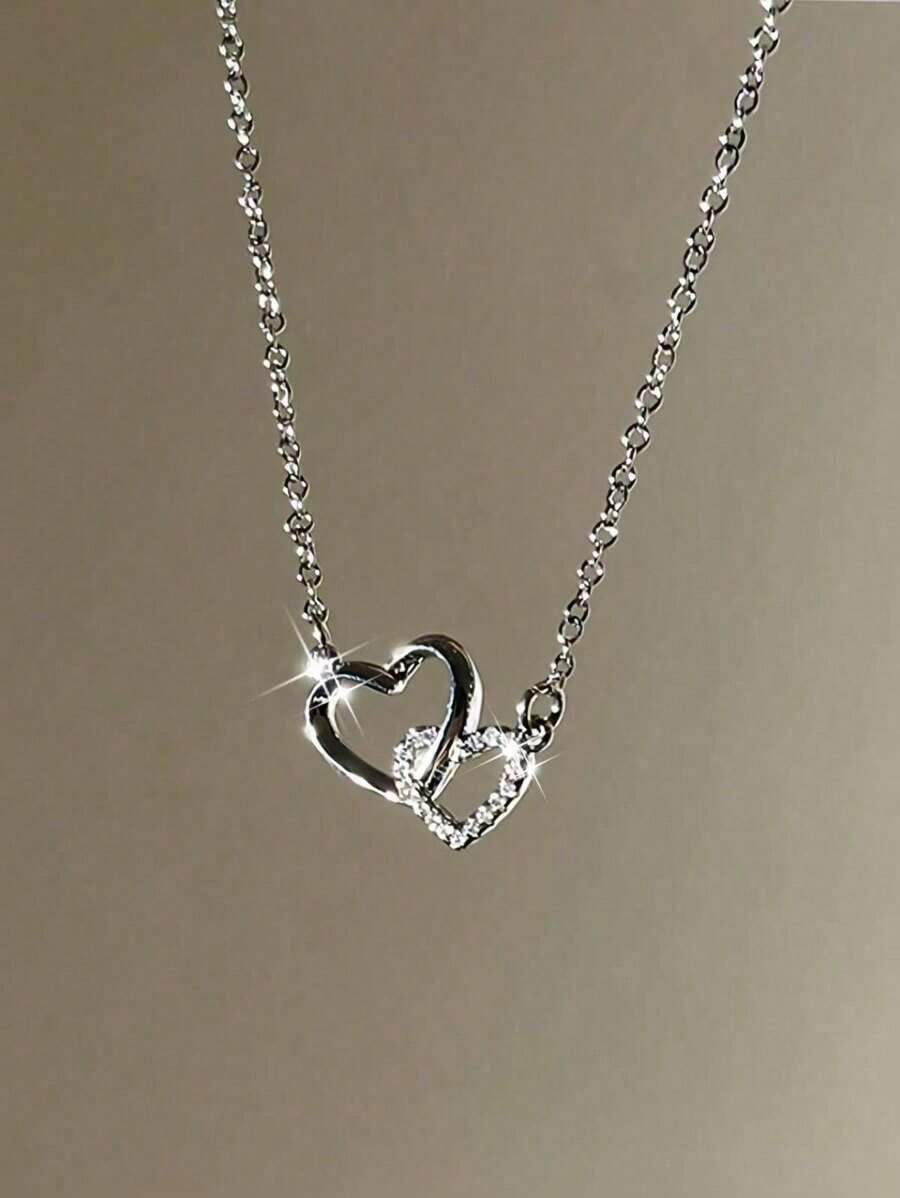 Collar de cadena de clavícula en forma de corazón entrelazado de plata esterlina, con diseño elegante y único, estilo exquisito y simple, versátil para la  femenina.