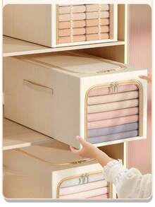 Caja de almacenamiento de tela gruesa, cesta de almacenamiento de ropa y pantalones, artículos diversos de dormitorio, cesta de lavandería, caja de almacenamiento, caja de almacenamiento, caja de almacenamiento de armario, caja de almacenamiento de cajón, sala de almacenamiento de vestidor, sala de almacenamiento de vestidor,Vuelta al colegio - Beis - Ver 2