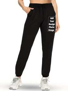 Customizable Women's Sweatpants - Add Your Photo Design, Comfortable Casual Sportswear For Running, Gym, Or Outdoor Activities Black - Black - View 1