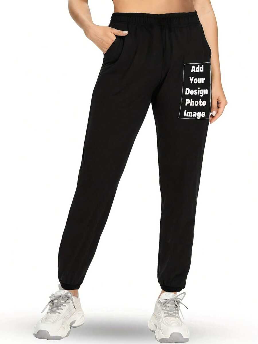 Customizable Women's Sweatpants - Add Your Photo Design, Comfortable Casual Sportswear For Running, Gym, Or Outdoor Activities Black - Black - View 1