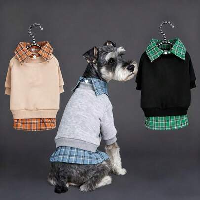 1pc Pet Cat/Dog Shirt, Plaid 2 In 1 Fleece Sweatshirt