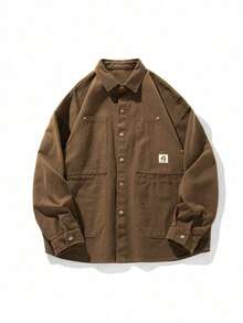 Men's American Vintage Washed Cotton Long-Sleeve Shirts - High-Street Loose-Fit Couples Outerwear - 咖啡棕 - 查看 1