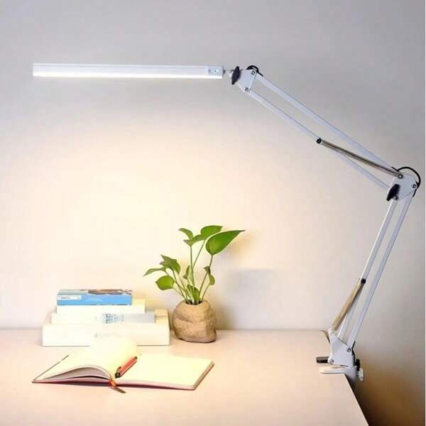 LED Clip-On Desk Lamp 12W - 3 Light Modes, Foldable Long Arm, USB, Eye-Caring For Study