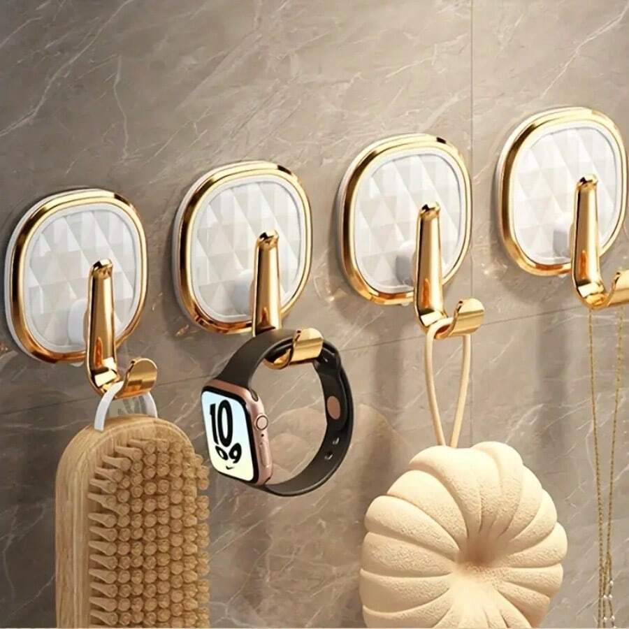 4-Pack No-Drilling Self-Adhesive Hooks For Backpacks, Kitchen, Bathroom, Key Rings & Clothes | Strong Hold, Seamless Design, Utility Hooks - White4pcs - Xem 1