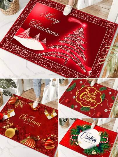 1/2 Red Cute Christmas Carpet Rectangular Small Fresh Imitation Cashmere Soft Warm Water Absorbent Carpet Floor Mat - 60*90cm Coral Fleece Home Decoration, Christmas Tree, Snowflakes, Santa Claus, Reindeer, Snowman, Socks, Sled - Bathroom Living Room Bedroom Bedside Cloakroom - Dirt-Resistant Water Absorbent Non-Slip Mat - 3D Printing - Washable - Machine Washable - Water Absorbent Foot Mat - Home Warm Bathroom Door Mat - Silent Mat - Study Bedroom Soundproof Mat - Quick-Drying Bathroom Foot Mat - Easy To Clean