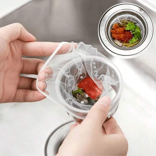 500/300/200/100/50pcs Disposable Kitchen Sink Strainer Bags - Anti-Clogging Filter Net, With Drawstring Closure, Fine White Mesh Design, Effectively Traps Food Residue, Say Goodbye To Drain Blockage! Suitable For Kitchen Sink Strainers