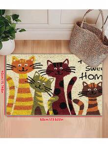 Covoraș de intrare lavabil, design Cat's Sweet Home, rezistent la murdărie, ușor, lavabil, covoraș din poliester cu suport din cauciuc antiderapant, covor de interior, lavabil la mașină, potrivit pentru intrare, cameră, grădină, decor pentru casă