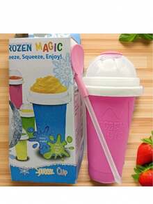 1个挤压式冰沙杯，自制奶昔杯，挤压成冰杯，快速冷却饮料摇摇杯，带盖吸管，便携式果汁挤压杯，双层硅胶DIY魔幻雪花泥挤压杯，适用于果汁、汽水、牛奶和冰淇淋 - 彩色 - 查看 13