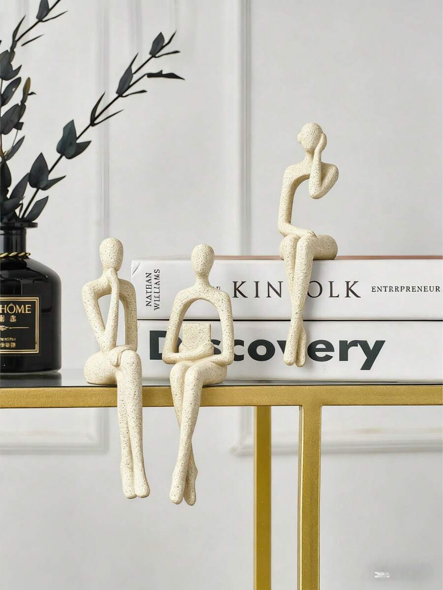 1/3pcs Abstract Reading Figure Resin Sculpture Sand Color, Suitable For Office Decor, Graduation Celebration, Bedroom Decor, Birthday Gift, Room Decor, Teacher Gift, Mother's Day Gift, Christmas Gift