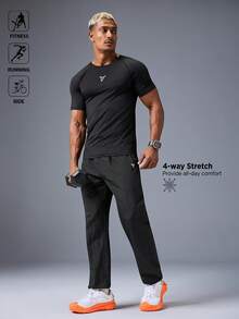 Manfinity Sport Polished Camiseta deportiva de manga raglán minimalista casual para hombres, de ajuste ceñido, cómoda, transpirable y que absorbe la humedad, de ajuste ceñido para entrenamiento en el gimnasio, camiseta de compresión de alto rendimiento - Negro - Ver 8