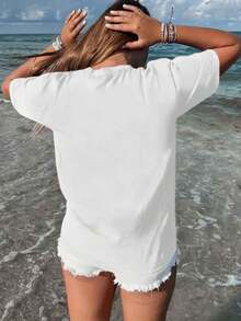 Women's Pink Christmas Short Sleeve T-Shirt - Cute & Merry Christmas Print, Casual Round Neck Holiday Top, Machine Washable Stretch Polyester Blouse For Church Events, Xmas Parties & Casual AttireRelaxed Fit Neutral Style T-Shirts ,New Years Outfit - 白色 - 查看 2