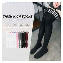 Thigh High Socks For Women 3 Pairs - Over Knee Long Stockings Triple Stripe Leg Warmers - Soft Cotton Blend - Fashion Knit Warm Winter Stockings - Nhiều màu 571 - Xem 4