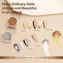 MelodySusie 2Pcs Chrome Nail Powder For Gel Nails,Metallic Mirror Effect Pigment Stylish And Technological Fine Glitter For Home DIY Salon Use{"Color_name":"SilverandChampagneGold"} - 銀色和香檳金色 - 查看 4