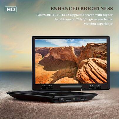 31.75cm Portable DVD Player - 180° Rotating HD Screen With Anti-Touch Button, Car Headrest Mount Kit, 5-Hour Battery Life, Supports CD/DVD/USB/SD, Multi-Interface Entertainment, Perfect Halloween & Christmas Gift