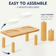 Elevated Cat Bowls For Indoor Cats – Raised Bamboo Cat Food Table With 2 Ceramic Dishes, Adjustable Height (4.25"/3.07"), Whisker Friendly Feeding Station{"Size_name":"Rectangle"} - 長方形 - 查看 6