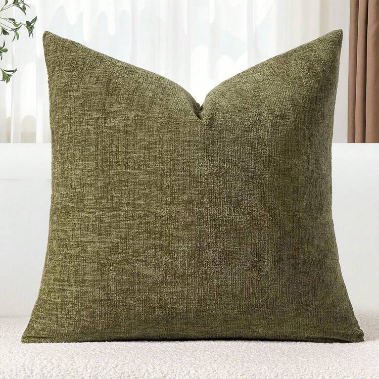 1pc Olive Green (Pillow Insert Not Included) Multi-Color Textured Throw Pillow Cover, Modern Farmhouse Style Chenille 3D Textured Breathable Cushion Cover, Suitable For Bedroom, Dining Room, Bed, Sofa, Car, Decoration, 4 Season Use - Olive Green - View 6