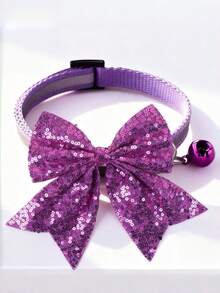 1件宠物领结项圈，可爱闪亮亮片领结，狗狗猫咪通用 - 彩色 - 查看 4