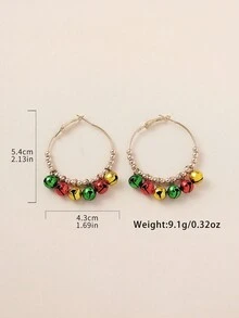 1pc Christmas Colorful Bell Hoop Earrings, Festive Vibe, Fashionable & Luxurious Design, Suitable For Women's Daily, Party, Date, Street Style, Holiday Wear
