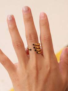 1 pezzo Anello di moda esagerato con design a linee, anello gioiello elegante e minimalista in zirconia cubica per donna, anello bicolore incastonato di stile per donna